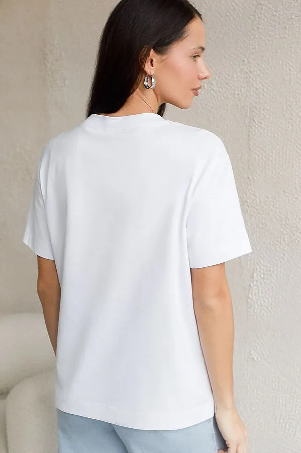 Свободная футболка с принтом из премиального хлопка с эластаном VILATTE, белый_flower_power - фото 2