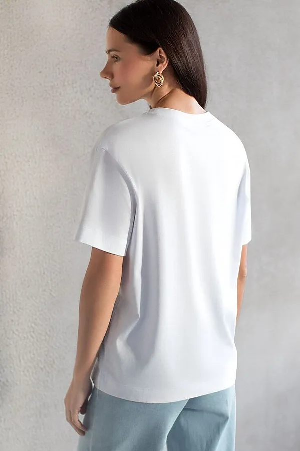 Свободная футболка с принтом из премиального хлопка с эастаном VILATTE, белый_love - фото 2