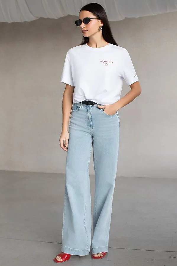 Свободная футболка с принтом из премиального хлопка с эастаном VILATTE, белый_love - фото 2