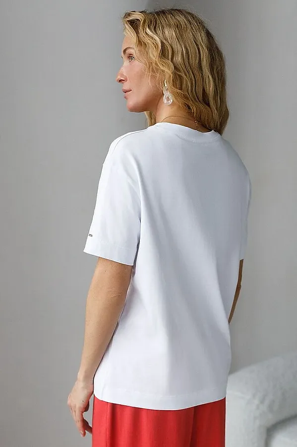 Свободная футболка с принтом из премиального хлопка с эластаном VILATTE, белый_spicy - фото 2