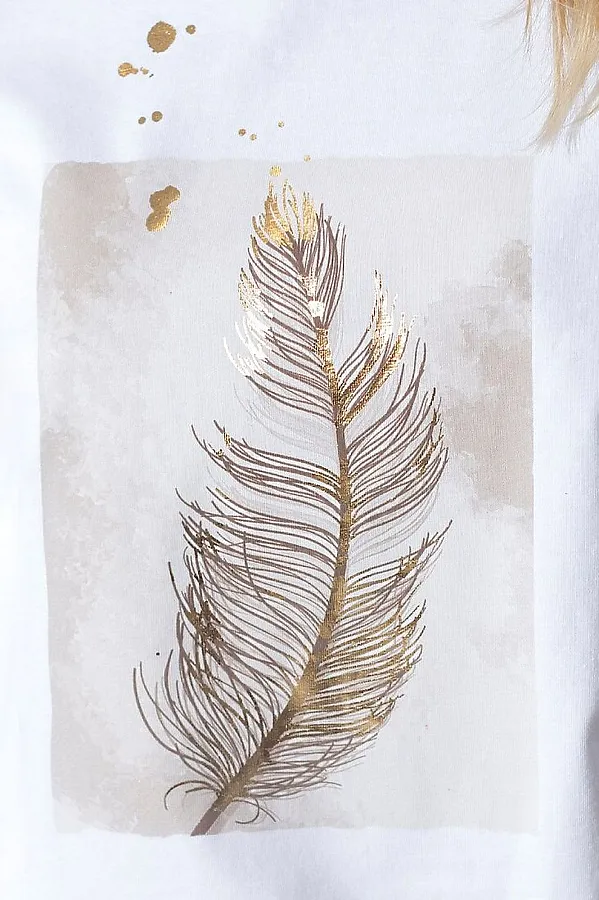 Свободная футболка с принтом из премиального хлопка с эластаном VILATTE, белый_перо - фото 2