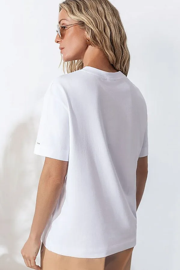 Свободная футболка с принтом из премиального хлопка с эластаном VILATTE, белый_перо - фото 2