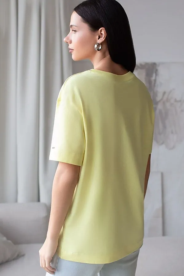 Свободная футболка с принтом из премиального хлопка с эластаном VILATTE, лимонный_spicy - фото 2