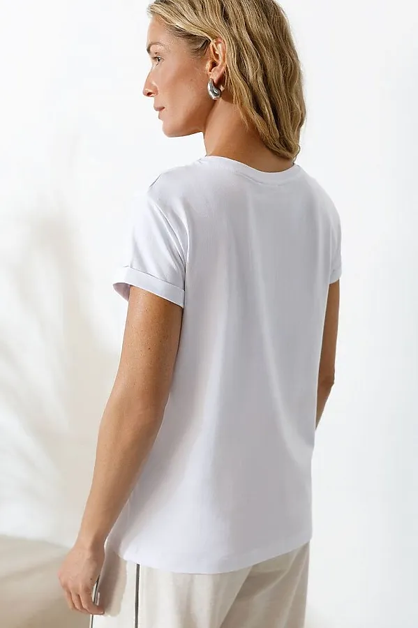 Свободная футболка с принтом из премиального хлопка с эастаном VILATTE, белый_exclusive - фото 2