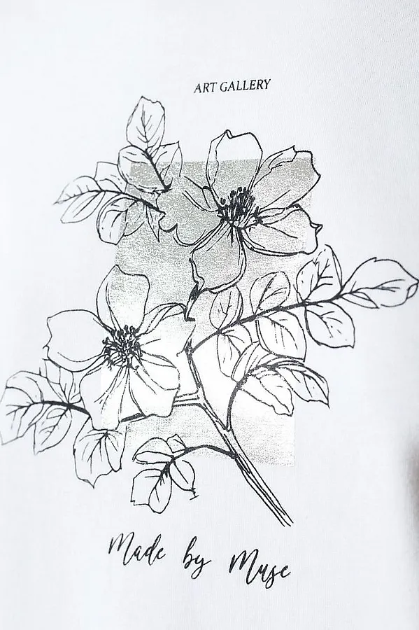 Свободная футболка с принтом из премиального хлопка с эастаном VILATTE, белый_muse - фото 2