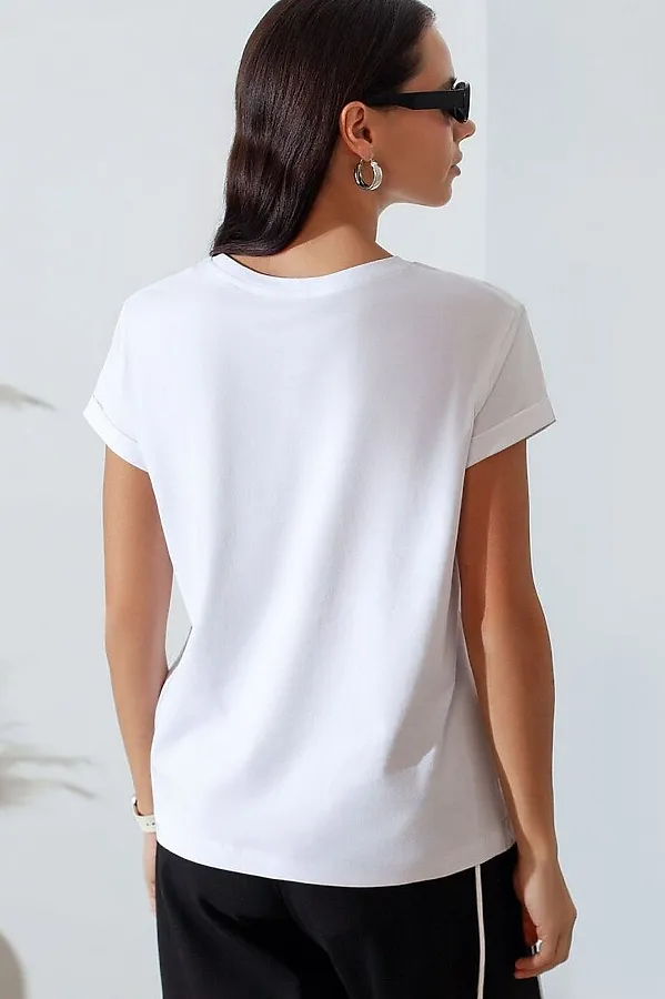 Свободная футболка с принтом из премиального хлопка с эастаном VILATTE, белый_muse - фото 2