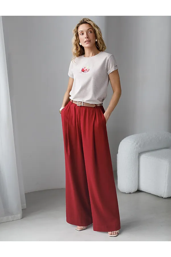 Свободная футболка с принтом из премиального хлопка с эастаном VILATTE, кофейный меланж_pomegranate - фото 2