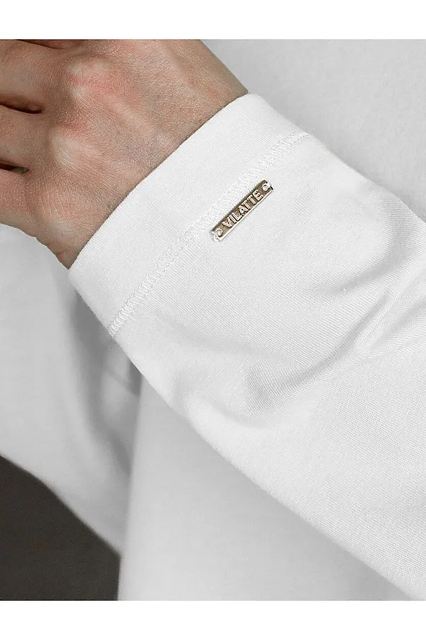 Базовый лонгслив из премиального хлопка с эластаном VILATTE, белый - фото 2