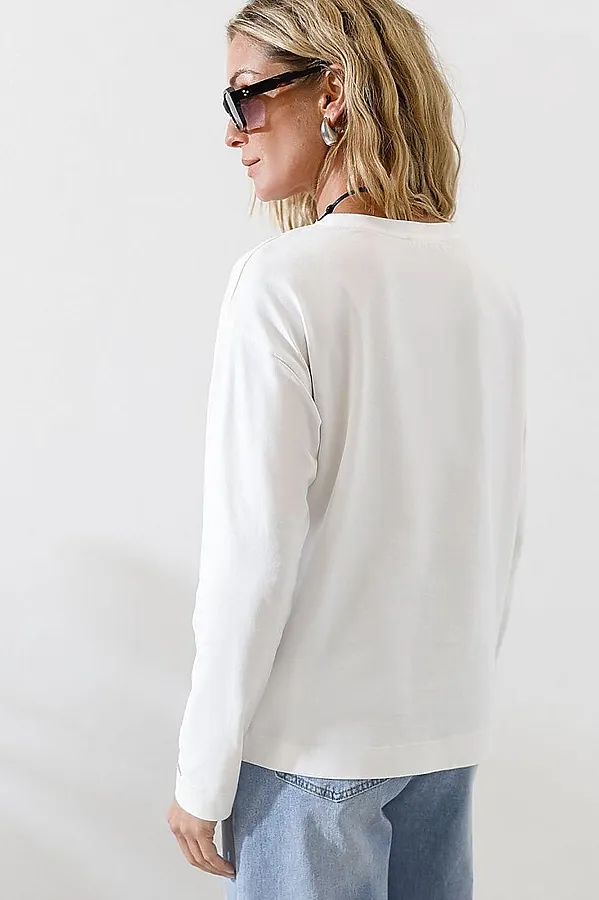 Базовый лонгслив из премиального хлопка с эластаном VILATTE, белый - фото 2