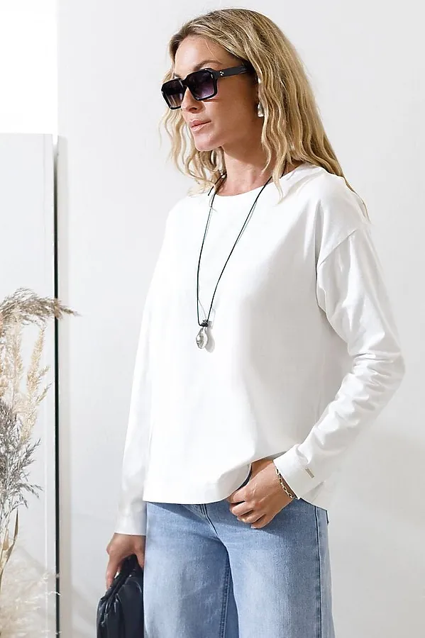 Базовый лонгслив из премиального хлопка с эластаном VILATTE, белый - фото 2