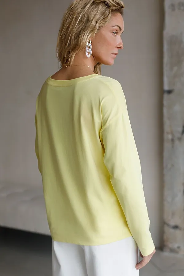 Базовый лонгслив из премиального хлопка с эластаном VILATTE, лимонный - фото 2