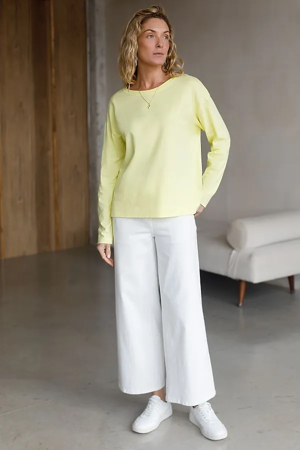 Базовый лонгслив из премиального хлопка с эластаном VILATTE, лимонный - фото 2