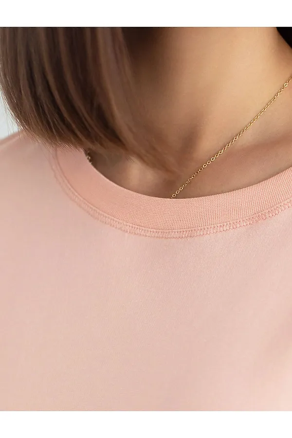 Базовый лонгслив из премиального хлопка с эластаном VILATTE, пудровый - фото 2