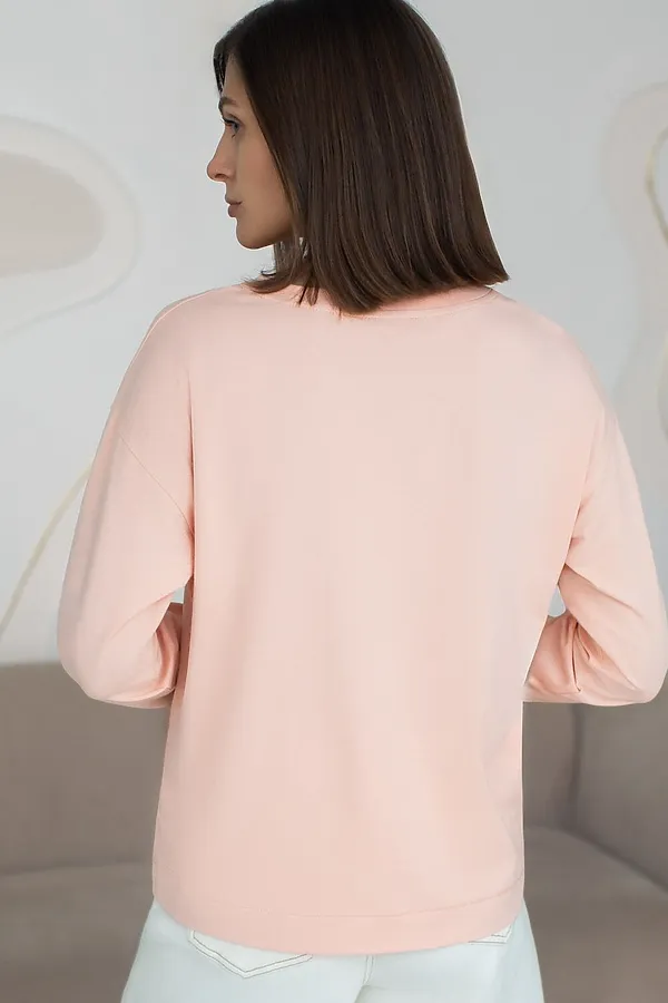 Базовый лонгслив из премиального хлопка с эластаном VILATTE, пудровый - фото 2