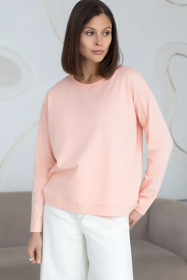 Базовый лонгслив из премиального хлопка с эластаном VILATTE, пудровый - фото 2