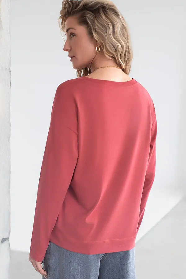 Базовый лонгслив из премиального хлопка с эластаном VILATTE, т.коралл - фото 2