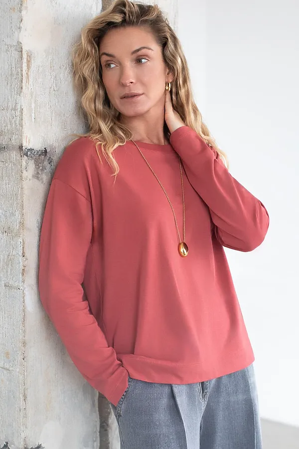 Базовый лонгслив из премиального хлопка с эластаном VILATTE, т.коралл - фото 2