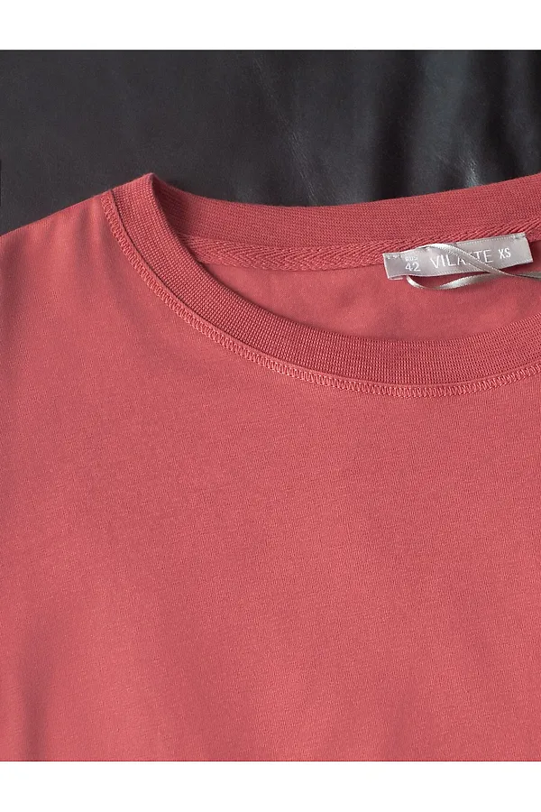 Базовый лонгслив из премиального хлопка с эластаном VILATTE, т.коралл - фото 2