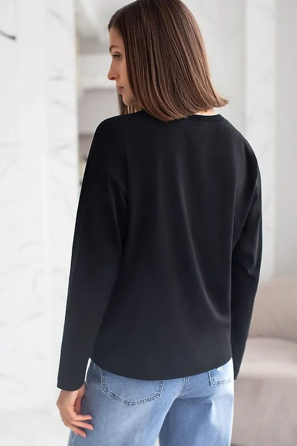 Базовый лонгслив из премиального хлопка с эластаном VILATTE, черный - фото 2