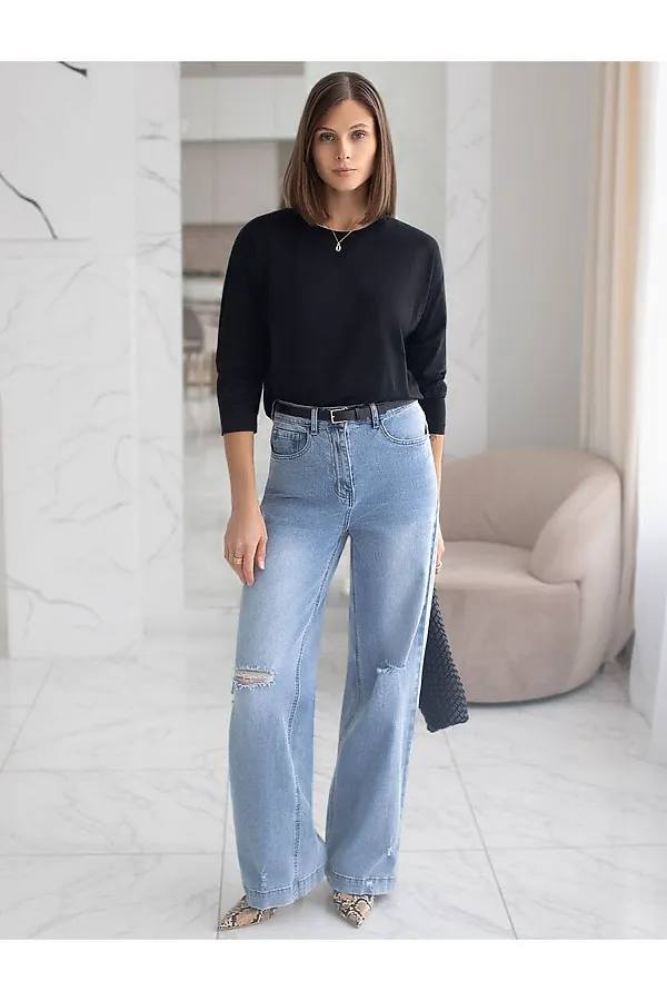 Базовый лонгслив из премиального хлопка с эластаном VILATTE, черный - фото 2