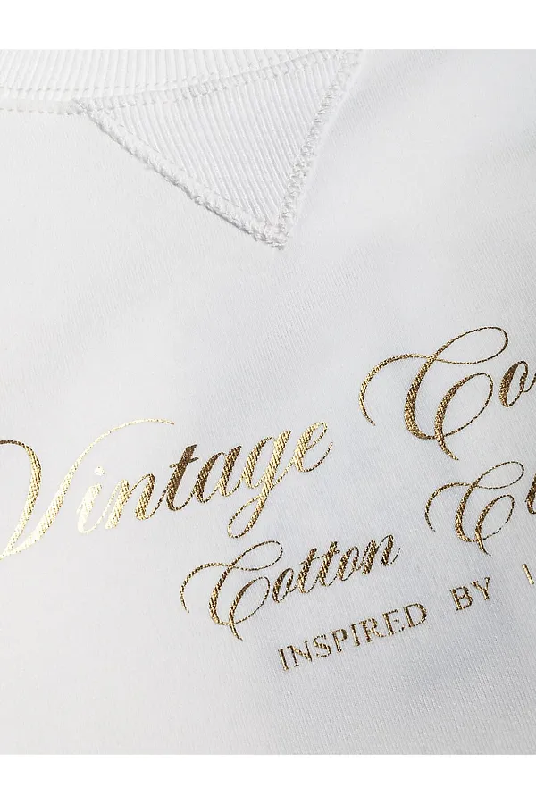 Свободный свитшот с принтом и разрезами из эластичного футера двухнитки без начеса VILATTE, белый_cotton club - фото 2