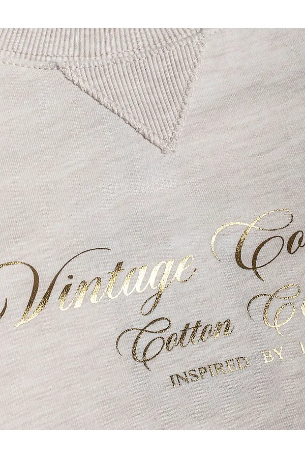 Свободный свитшот с принтом и разрезами из эластичного футера двухнитки без начеса VILATTE, овсяный меланж_cotton club - фото 2