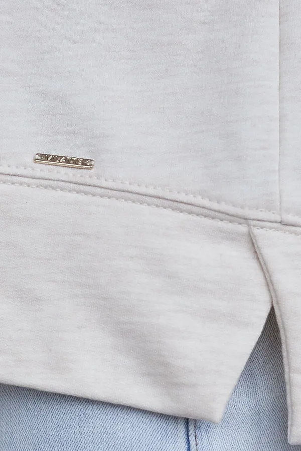 Свободный свитшот с принтом и разрезами из эластичного футера двухнитки без начеса VILATTE, овсяный меланж_cotton club - фото 2