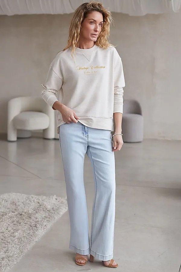 Свободный свитшот с принтом и разрезами из эластичного футера двухнитки без начеса VILATTE, овсяный меланж_cotton club - фото 2