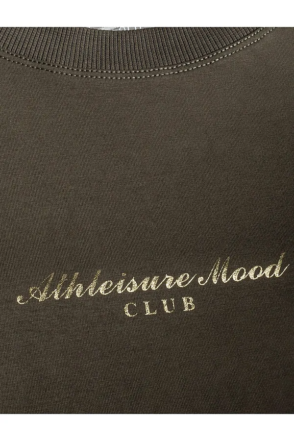 Свободный свитшот с принтом и разрезами из эластичного футера двухнитки без начеса VILATTE, хаки_athleisure mood - фото 2