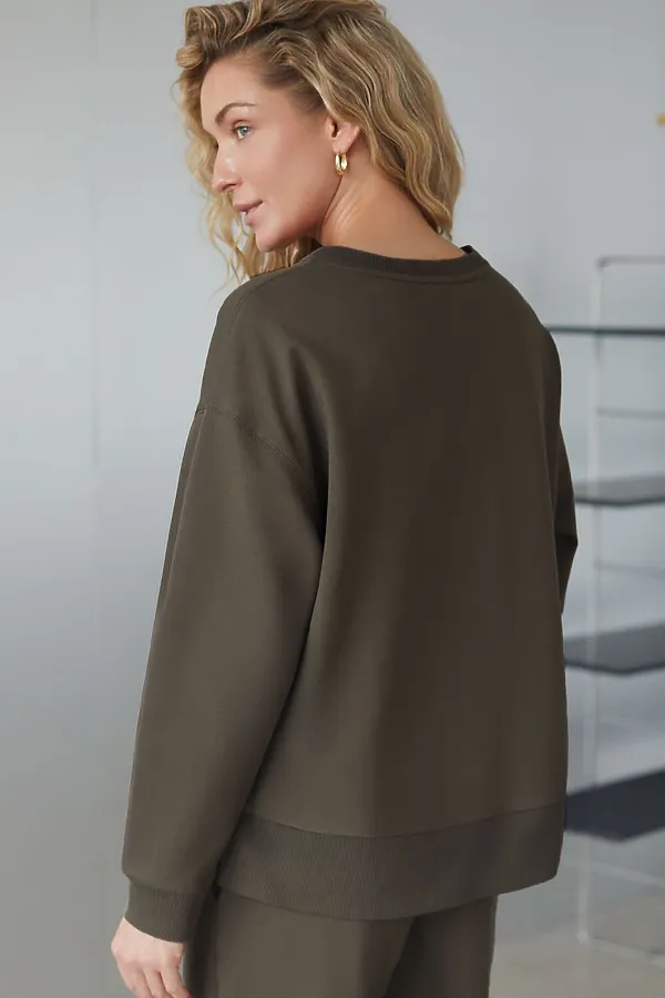 Свободный свитшот с принтом и разрезами из эластичного футера двухнитки без начеса VILATTE, хаки_athleisure mood - фото 2