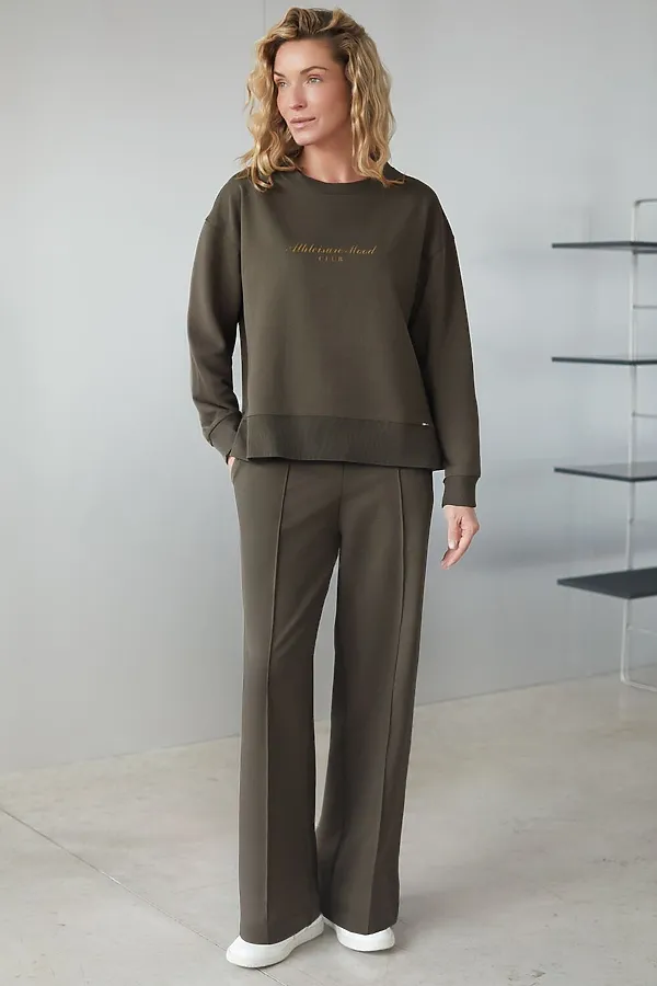 Свободный свитшот с принтом и разрезами из эластичного футера двухнитки без начеса VILATTE, хаки_athleisure mood - фото 2
