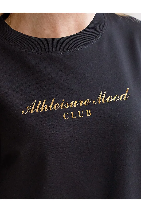 Свободный свитшот с принтом и разрезами из эластичного футера двухнитки без начеса VILATTE, черный_athleisure mood - фото 2