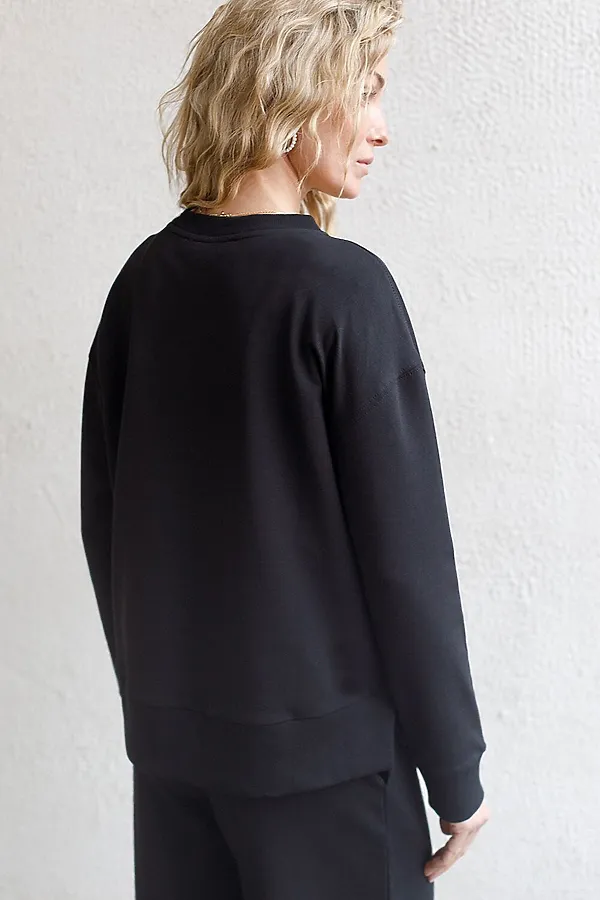 Свободный свитшот с принтом и разрезами из эластичного футера двухнитки без начеса VILATTE, черный_athleisure mood - фото 2