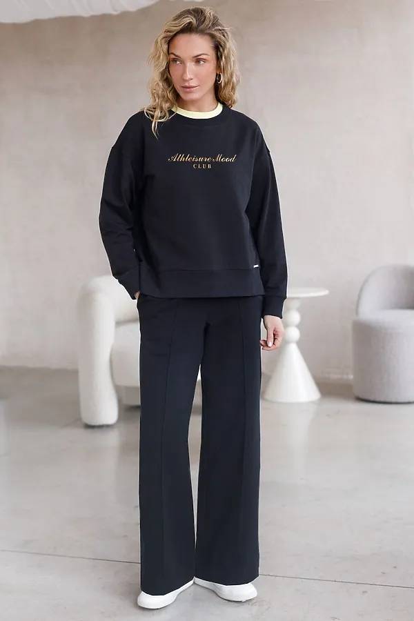 Свободный свитшот с принтом и разрезами из эластичного футера двухнитки без начеса VILATTE, черный_athleisure mood - фото 2