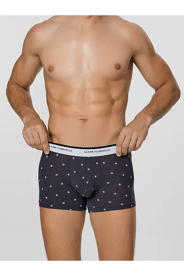 Трусы мужские (2шт) MARK FORMELLE, прямоугольники на т.сером +черный - фото 2