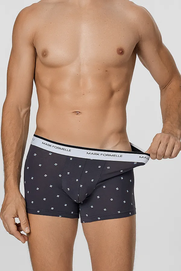 Трусы мужские (2шт) MARK FORMELLE, прямоугольники на т.сером +черный - фото 2