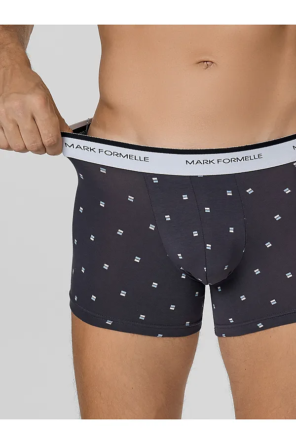 Трусы мужские (2шт) MARK FORMELLE, прямоугольники на т.сером +черный - фото 2