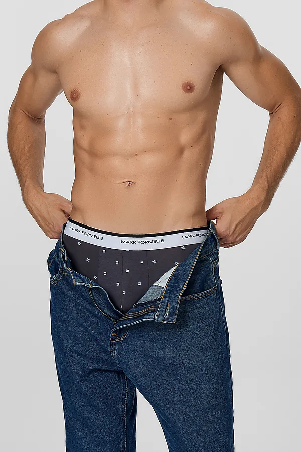 Трусы мужские (2шт) MARK FORMELLE, прямоугольники на т.сером +черный - фото 2