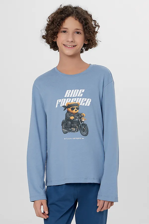 Комплект для мальчиков (джемпер, брюки) MARK FORMELLE, серо -голубой +синий +печать - фото 2