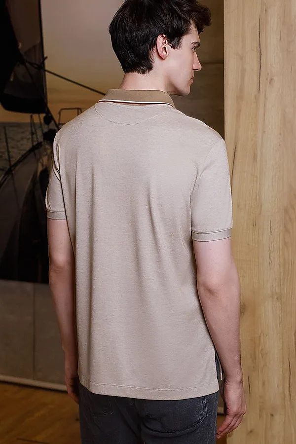 Футболка поло с воротником на пуговицах из полотна пике с меланжевым плетением с эластаном VILATTE, бежевый меланж - фото 2