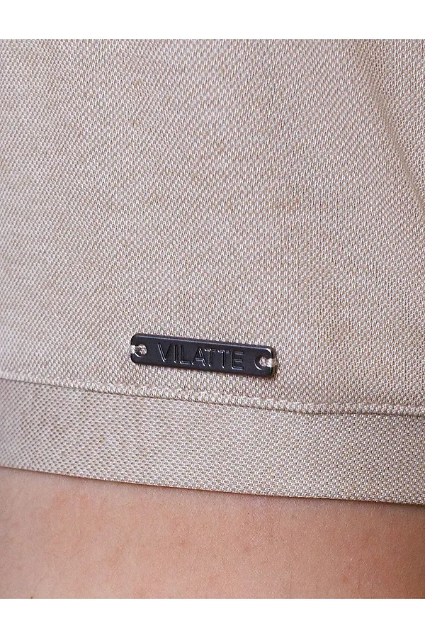 Футболка поло с воротником на пуговицах из полотна пике с меланжевым плетением с эластаном VILATTE, бежевый меланж - фото 2