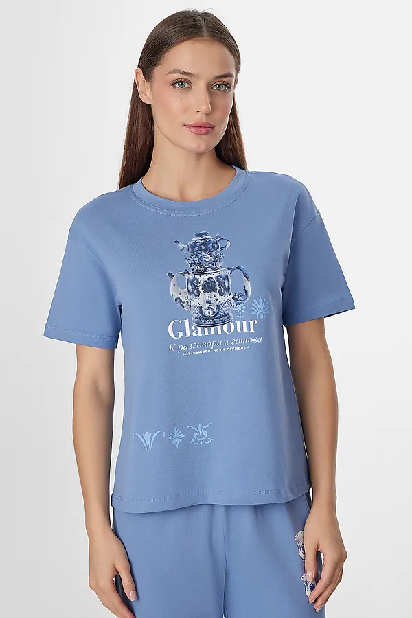 Комплект женский (джемпер, брюки) MARK FORMELLE, синий +печать1 - фото 2