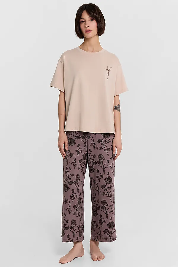 Комплект женский (джемпер, бриджи) MARK FORMELLE, холодный бежевый +цветы на коричневом - фото 2