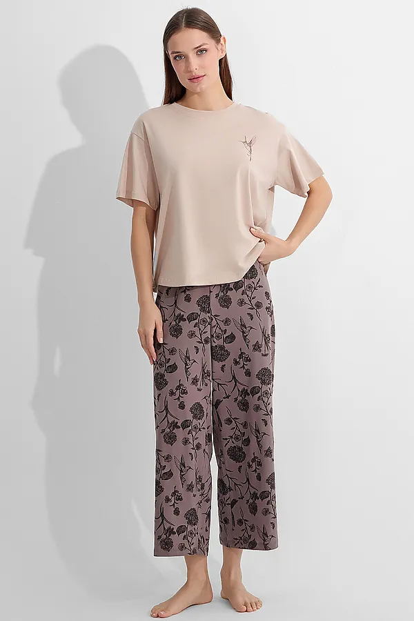 Комплект женский (джемпер, бриджи) MARK FORMELLE, холодный бежевый +цветы на коричневом - фото 2