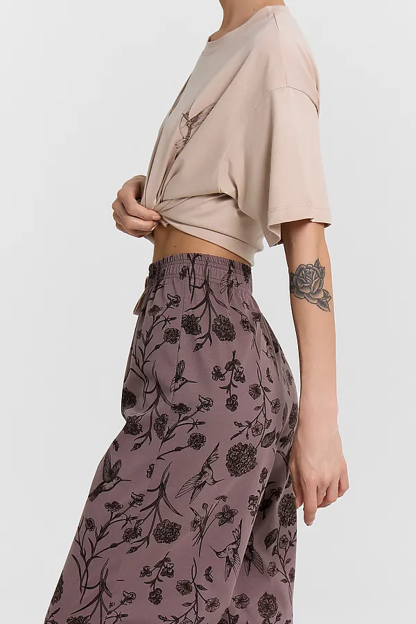 Комплект женский (джемпер, бриджи) MARK FORMELLE, холодный бежевый +цветы на коричневом - фото 2