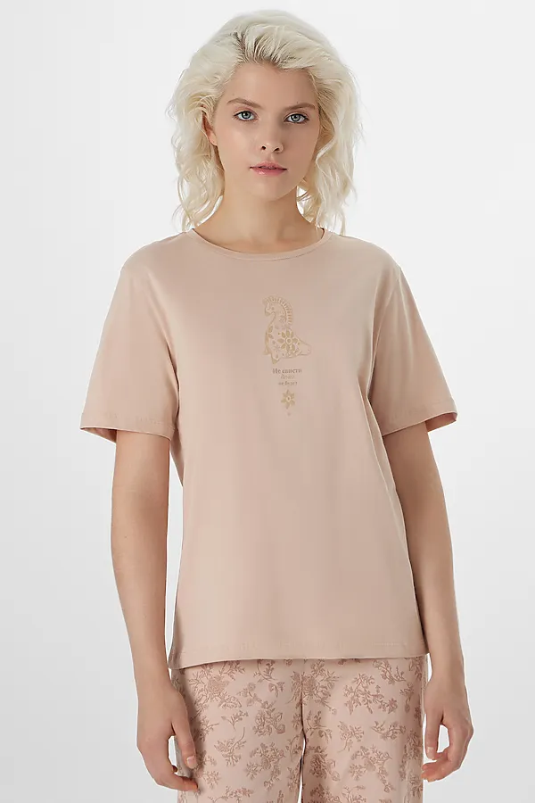 Комплект женский (футболка, бриджи) MARK FORMELLE, лунный свет +цветочки на молочном - фото 2