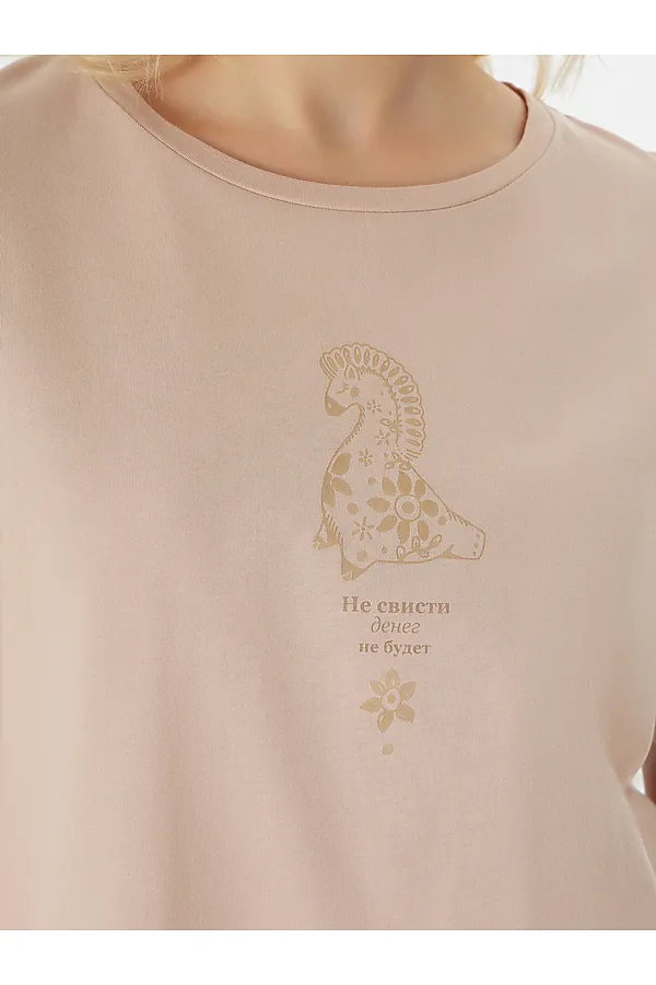 Комплект женский (футболка, бриджи) MARK FORMELLE, лунный свет +цветочки на молочном - фото 2