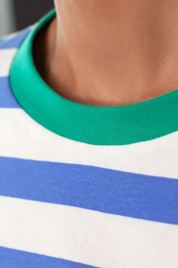 Футболка из премиального хлопка с эластаном VILATTE, белый-васильковый - фото 2