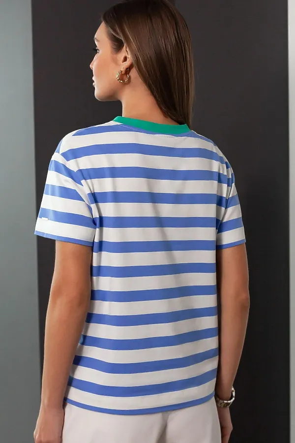 Футболка из премиального хлопка с эластаном VILATTE, белый-васильковый - фото 2