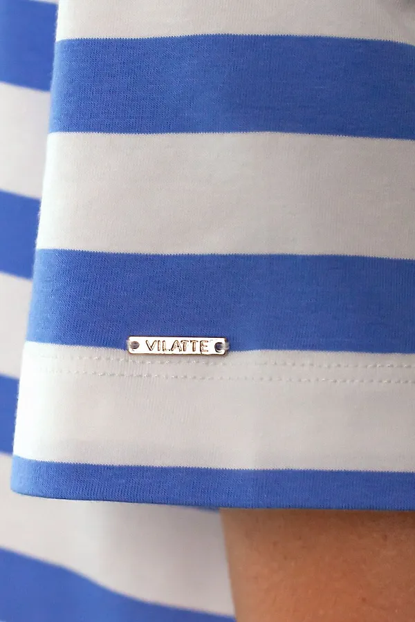 Футболка из премиального хлопка с эластаном VILATTE, белый-васильковый - фото 2